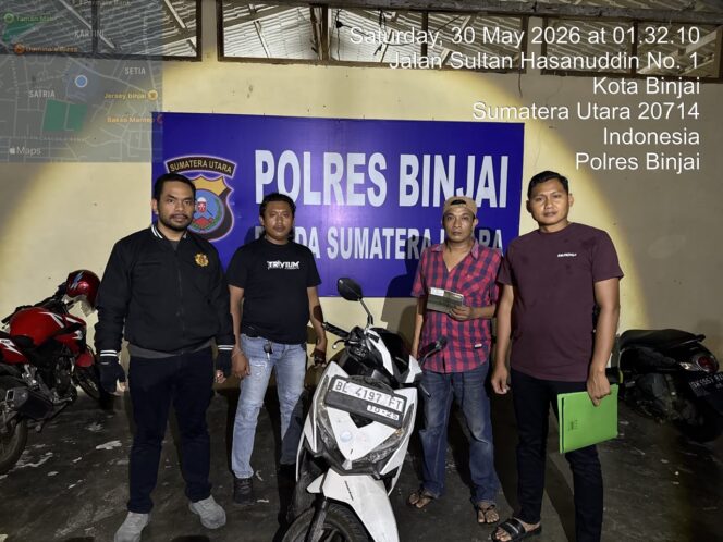 
					Team Khusus Anti Begal 1.1 Polres Binjai berhasil amankan Sepeda Motor hasil Curian di Kabupaten Langsa Prop.NAD yang melintas di wilayah Kota Binjai