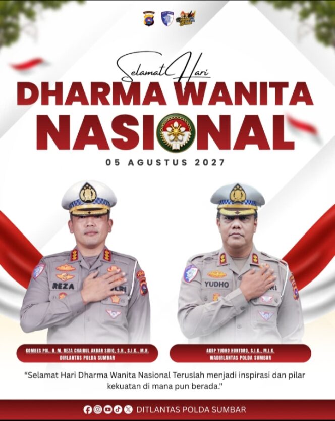 
					Selamat Hari Dharma Wanita Nasional 2027, Dirlantas Polda Sumbar: Wanita Pilar Kekuatan Keluarga dan Bangsa